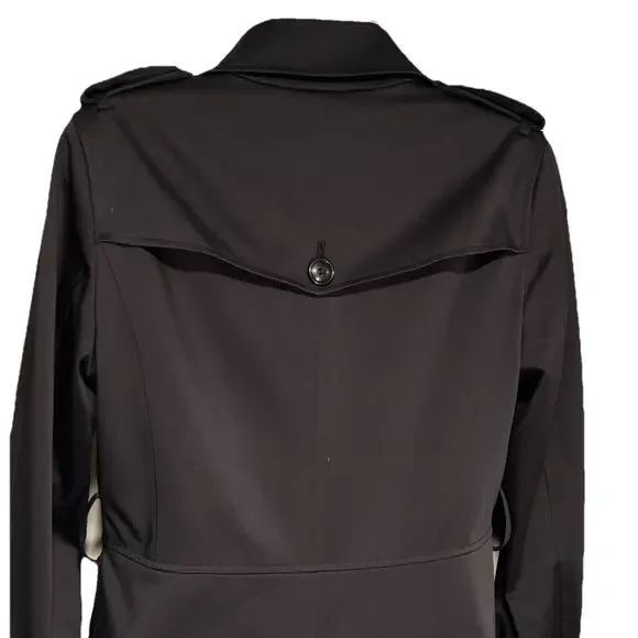 Cole Haan Double Breasted Trench Coat Women's Size 4 Black Satin Lined Classic - Picture 12 of 16